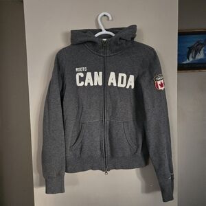 Roots Canada Gray Hoodie Zip Up Sweater Womens Medium